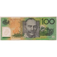 AUSTRALIA 1996 . ONE HUNDRED 100 DOLLAR BANKNOTE . EVANS/FRASER . TRIPLE ZERO SERIAL